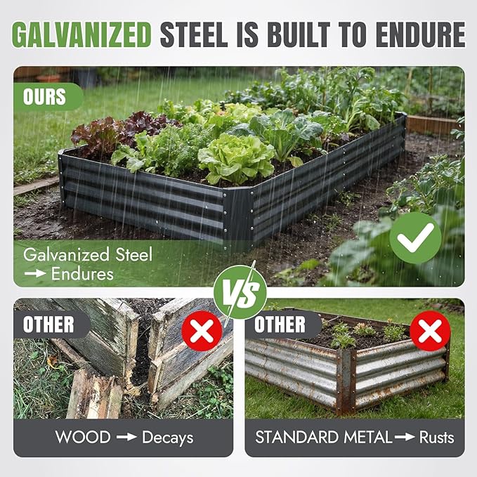 INNO STAGE 2 Pcs 8×4×1ft Galvanized Raised Garden Bed Kit, Galvanized Planter - Image 3