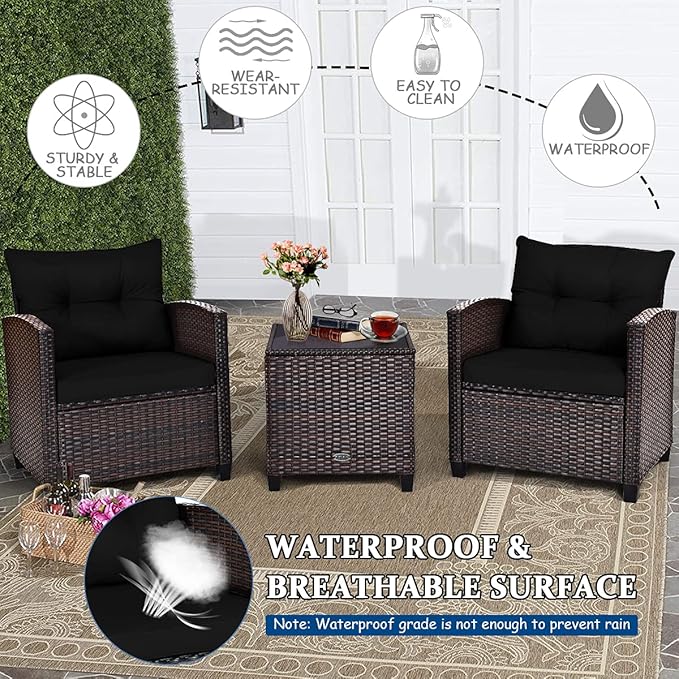 Tangkula 3 Pieces Patio Furniture Set, PE Rattan Wicker 3 Pcs Outdoor Sofa Set - Image 9