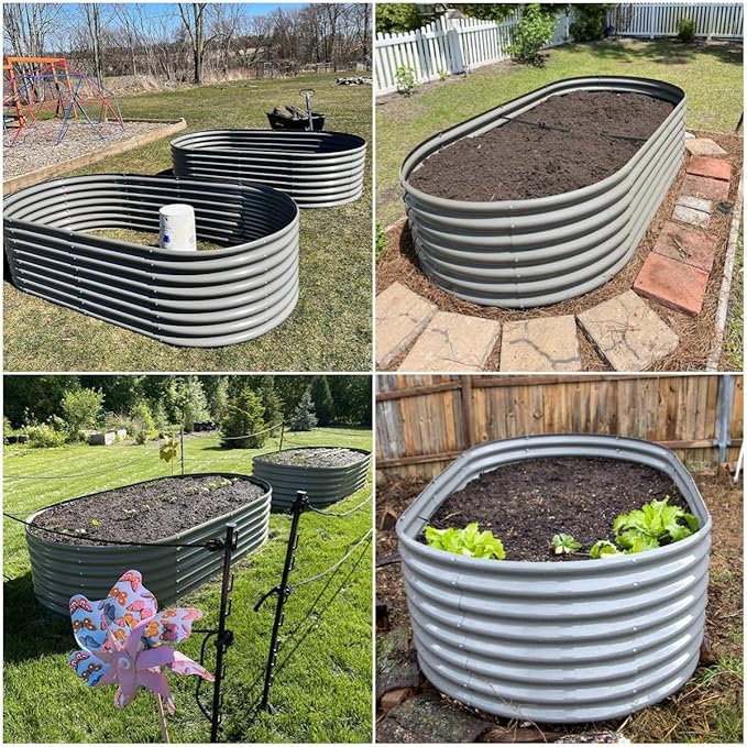 A ANLEOLIFE 7-Set 8X4X2 ft Galvanized Raised Garden Bed Kit, Oval Metal Deep - Image 2