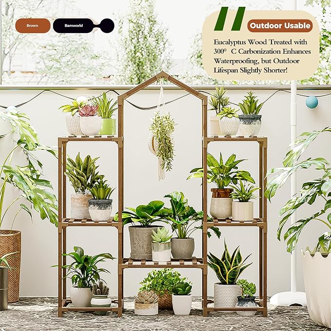 Bamworld Plant Stand Indoor Hanging Plant Shelf Outdoor Large Plant Rack - Image 2