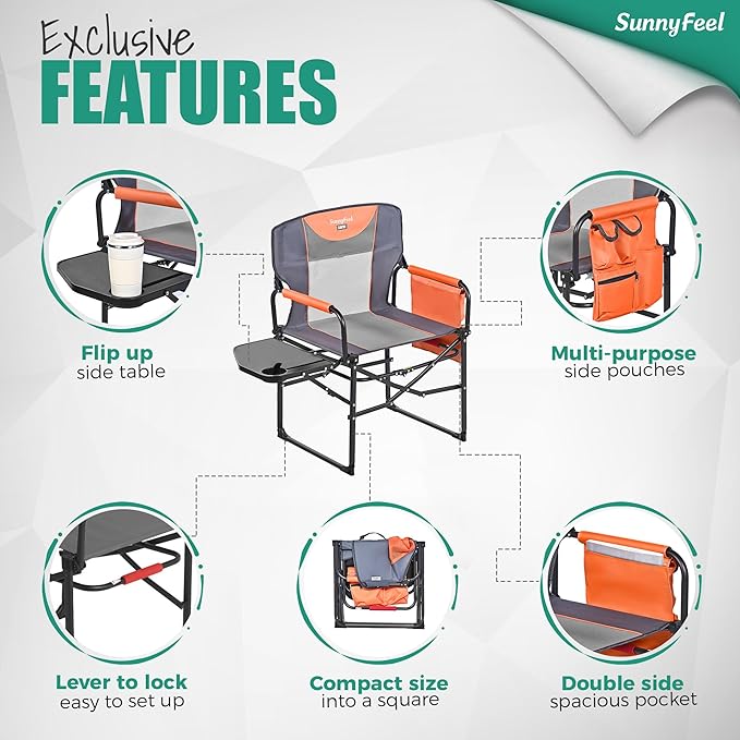 SUNNYFEEL Camping Directors Chair, Heavy Duty, Oversized Portable Folding Chair - Image 6