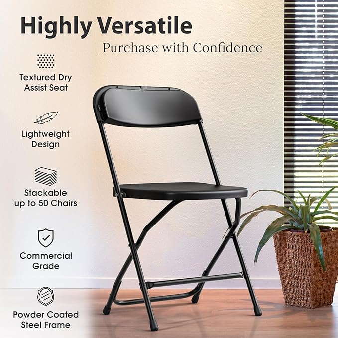 4 PACK White Foldable Plastic Chair | Folding & Stackable | 350 lbs Capacity - Image 3