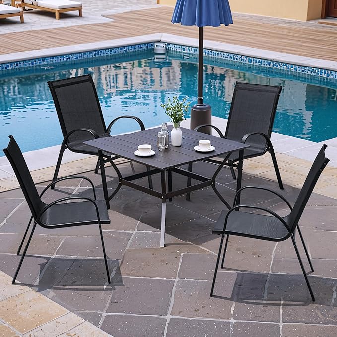 Flamaker Patio Chairs Stackable Dining Chairs Set of 4 Metal and Teslin Outdoor - Image 2
