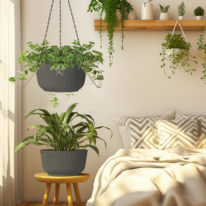 T4U 8 Inch Hanging Planters for Indoor Outdoor Plants, Self Watering Hanging - Image 7