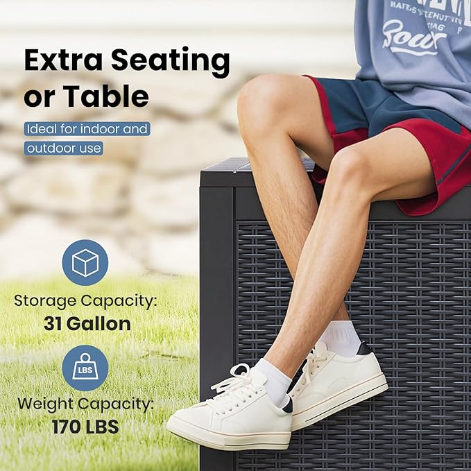 NEWBULIG 31 Gallon Deck Box, Weatherproof Resin Lockable Outdoor Storage - Image 3