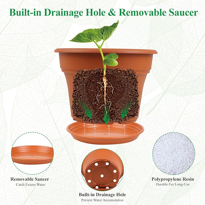 11 Inch Plastic-Flower-Pot-for-Indoor-Plants, 4 Pack Large Outdoor Planter Pot - Image 3