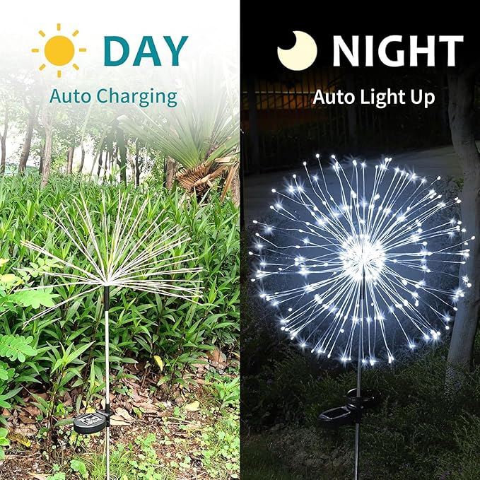 JJGoo Solar Firework Lights, 2 Pack 120 LEDs 2 Lighting Modes Solar Garden - Image 7