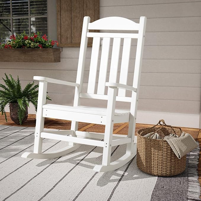Devoko HDPE Rocking Chair Plastic Outdoor Indoor Patio Rocker Chair High Back - Image 6