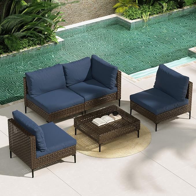 Grand patio 5-Piece Wicker Patio Furniture Set, Retro Outdoor Sectional Sofa - Image 2