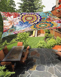 Sun Shade Sail 12'x16' Boho Floral Rectangle Sun Shade Sails Canopy Waterproof by LooPoP