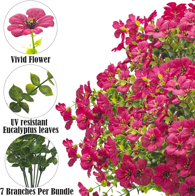 Artificial Fake Flowers for Outdoor Spring Decoration, 16 Bundles Faux Silk - Image 3
