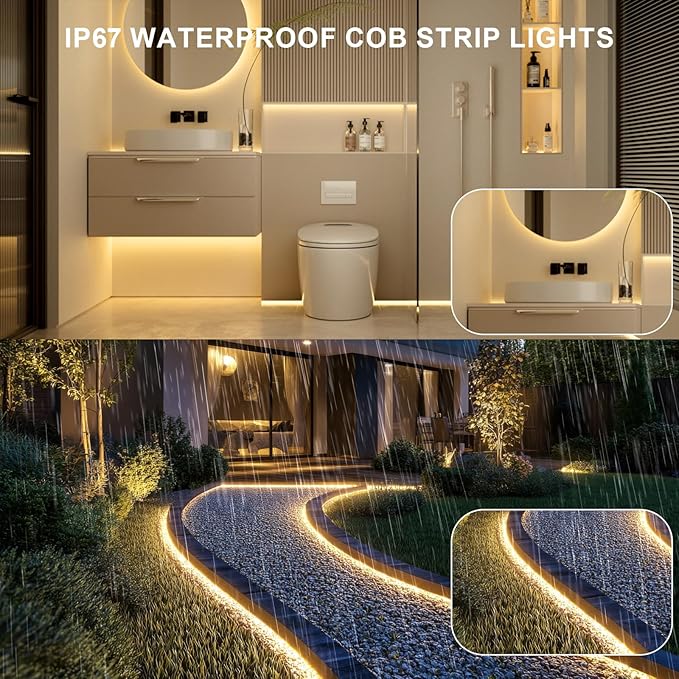100ft COB Outdoor LED Strip IP67 Waterproof, 3000K Warm Whit DC24V Flexible LED - Image 3