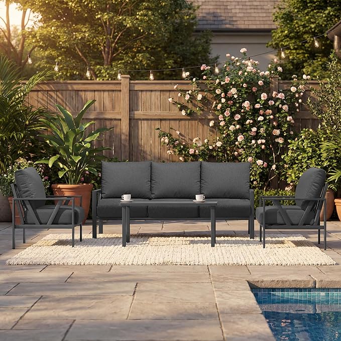 Outdoor Patio Furniture Set, 4 Pieces Metal Patio Furniture Set - Image 7