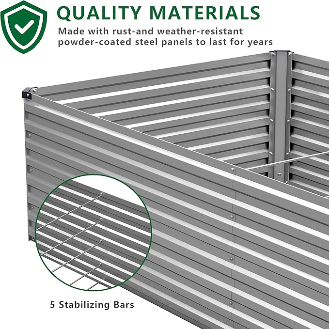 6x3x2FT Galvanized Raised Garden Bed Kit, Vegetable Plant Boxes-Rectangle Metal - Image 4