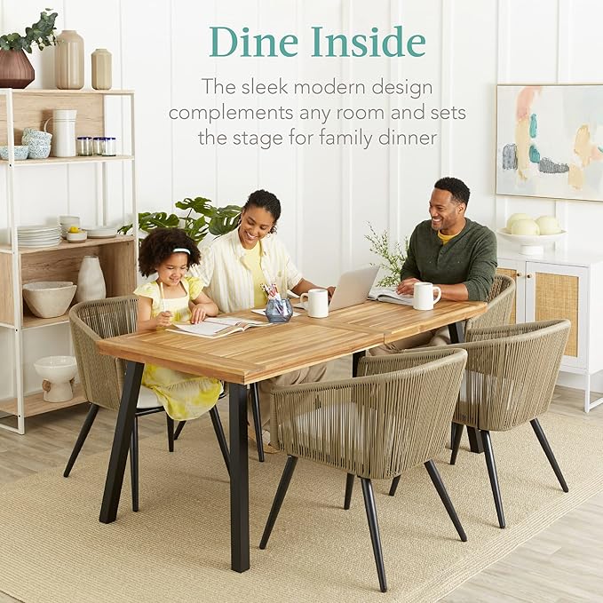 Best Choice Products 6-Person Indoor Outdoor Acacia Wood Dining Table, Picnic - Image 4