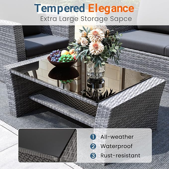 Wisteria Lane 4 Piece Patio Furniture Set, Wicker Outdoor Patio Conversation - Image 8