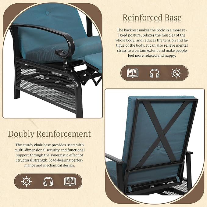 Oakcloud Adjustable Outdoor Lounge Chair Metal Patio Relaxing Recliner Chair - Image 5