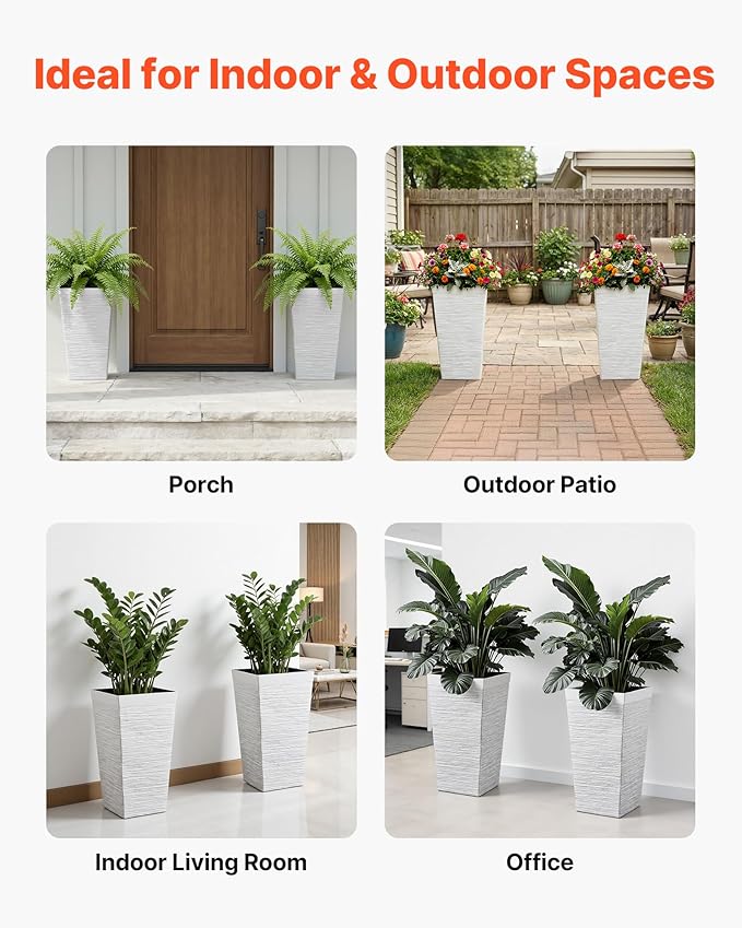 VEVOR Set of 2 Tall Planters for Outdoor Plants 23 inch, Modern Planters for - Image 6
