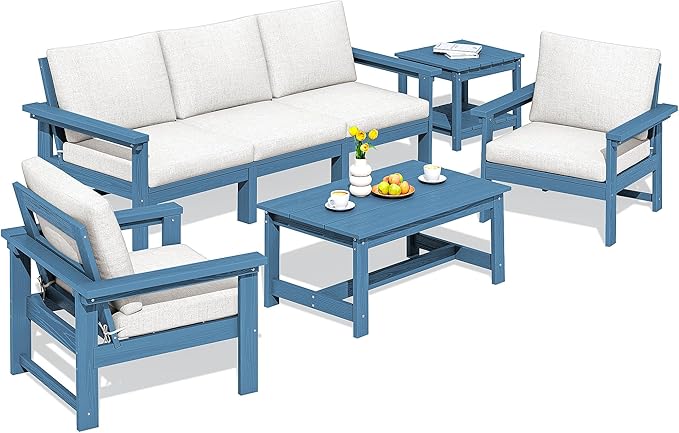 SERWALL HDPE Patio Furniture Set, 7-piece Outdoor Sectional Sofa Set, All by SERWALL