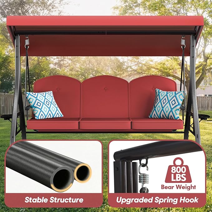 3 Seat Outdoor Porch Patio Swing - Image 4
