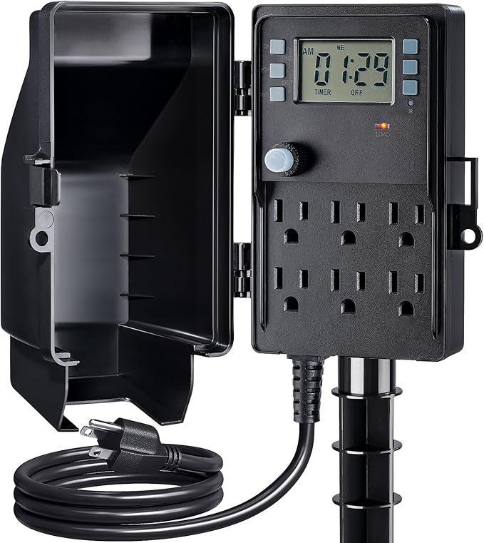 SURAIELEC Outdoor Power Stake, 7-Day Programmable Digital Timer, Power Strip by SURAIELEC