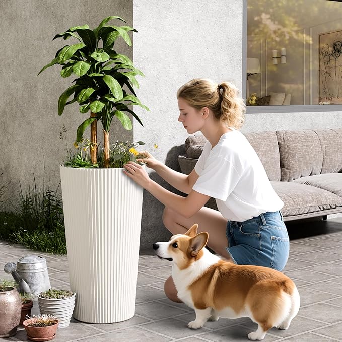 23.6" Tall Planters for Outdoor Plants, Large Outdoor Planters for Front Porch - Image 5