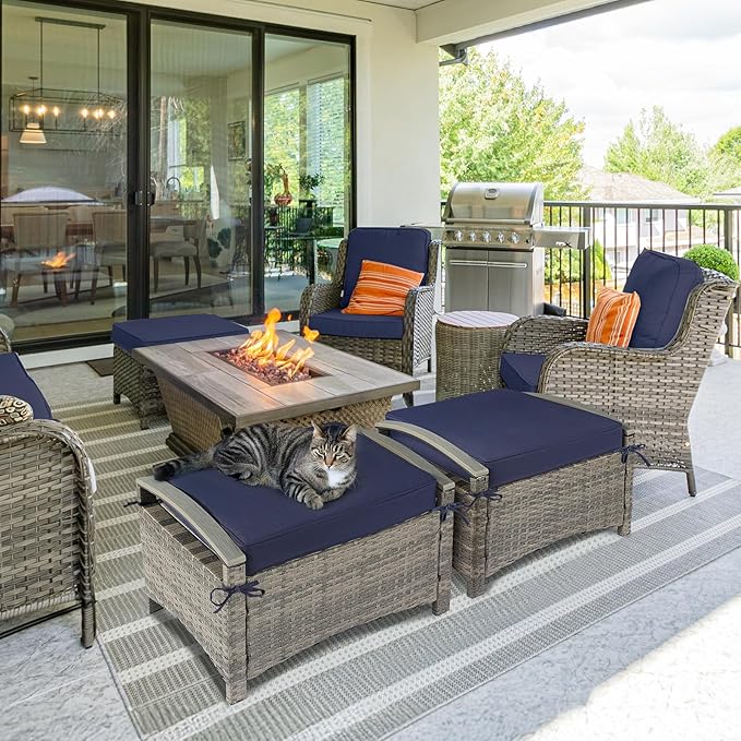 VINGLI Wicker Outdoor Ottoman Set of 2, All Weather PE Rattan Footstool - Image 8