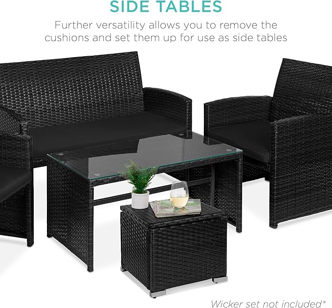 Best Choice Products Set of 2 Wicker Ottomans, Additional Seating, Side Table - Image 7