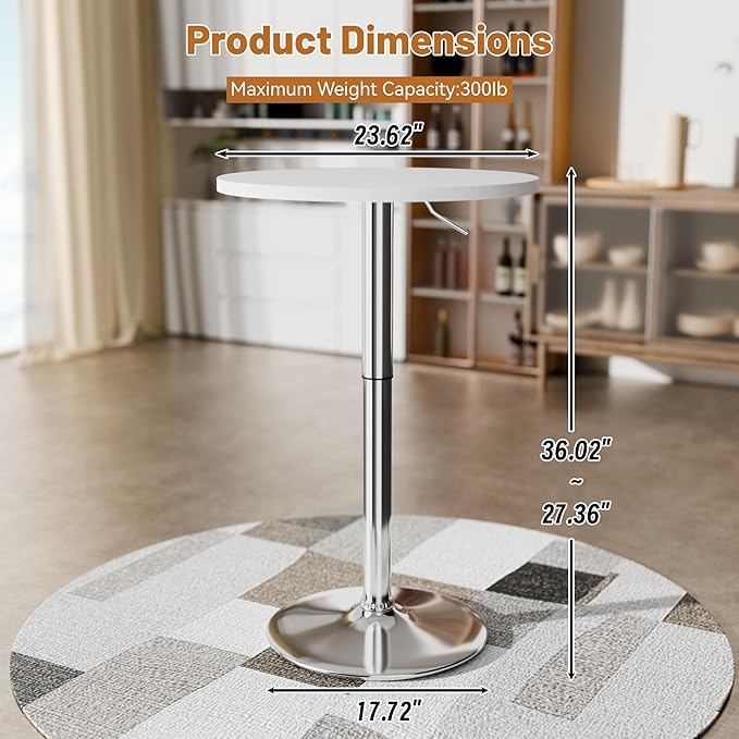 Flamaker Round Bistro Pub Table 23.6 Inch Height Adjustable 360° Swivel Bar - Image 3
