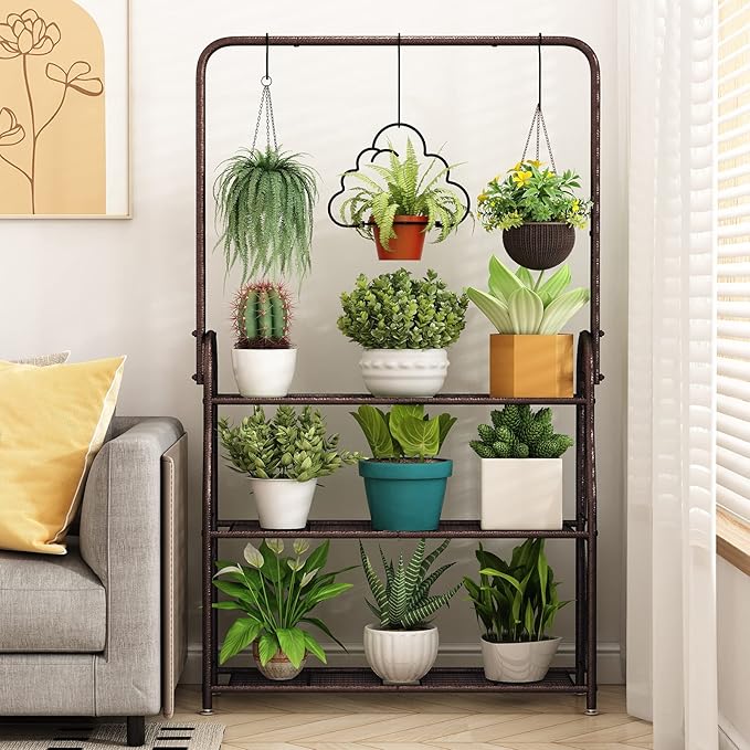 SORCEDAS Plant Stand Indoor Outdoor 3 Tier Tall Corner Hanging Shelf Metal - Image 6