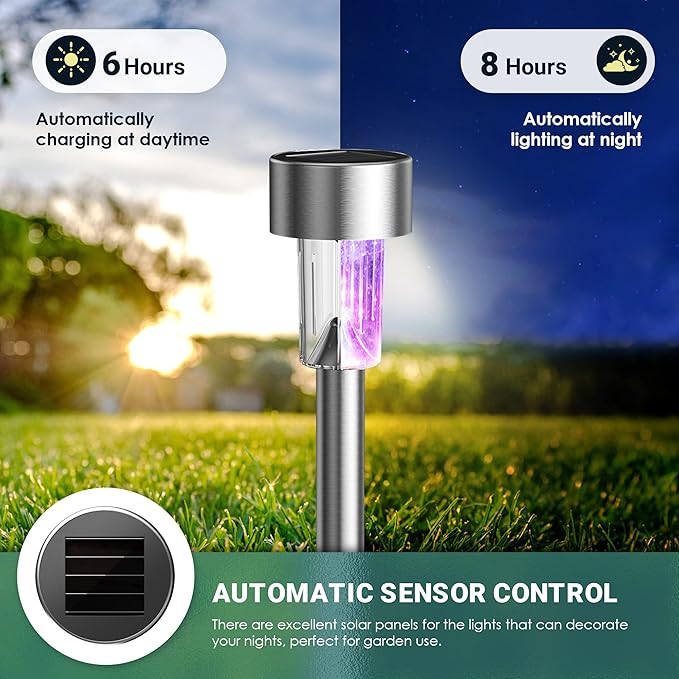 GIGALUMI Solar Lights Outdoor Waterproof, 12 Pack, Stainless Steel LED Solar - Image 3