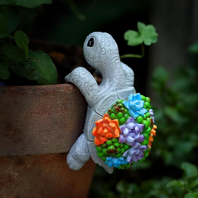 Mini Turtle Statue Miniature Tortoise Figurine Plant Pot Hanger, Realistic - Image 2
