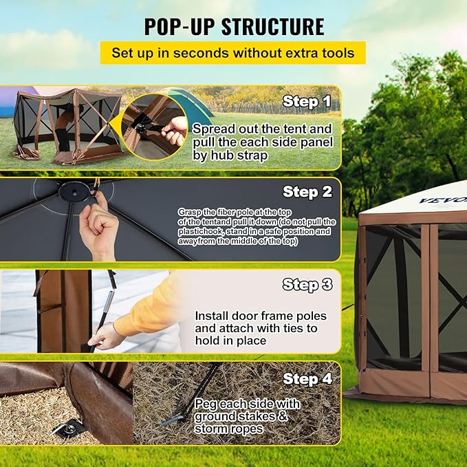 VEVOR 12 * 12ft 6 Sided Pop-up Canopy Shelter Tent - Image 5