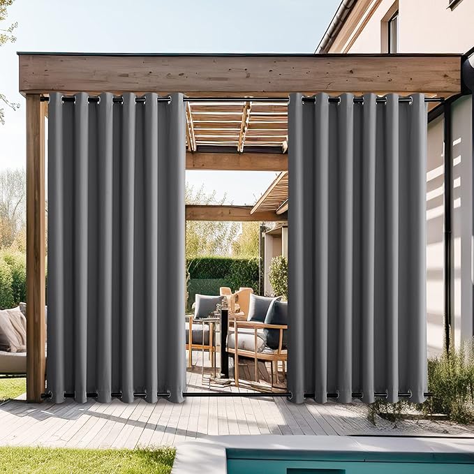 NICETOWN Grey Outdoor Curtains for Patio Waterproof 2 Panels, Windproof by NICETOWN