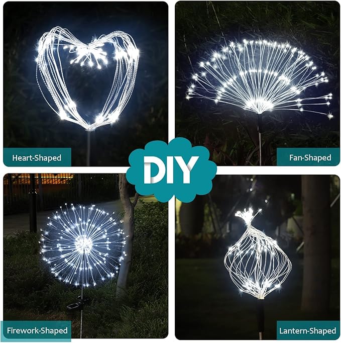 JJGoo Solar Firework Lights, 2 Pack 150 LEDs 2 Lighting Modes Solar Lights - Image 6