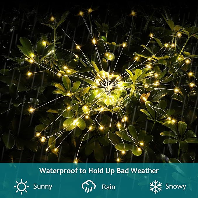 JJGoo Solar Firework Lights, 2 Pack 135 LEDs 2 Lighting Modes Solar Garden - Image 8