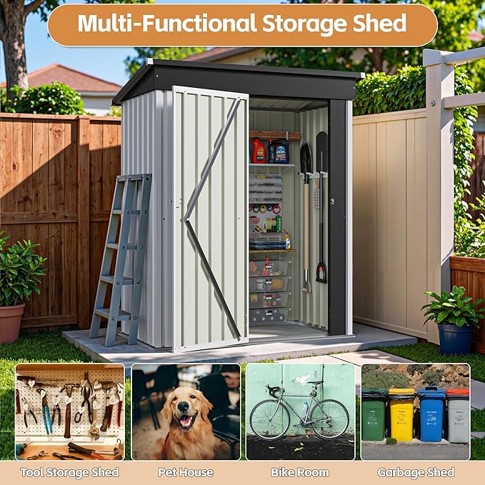Greesum 5×3 FT Outdoor Storage Shed, Metal Storaged Sheds Without Floor - Image 5