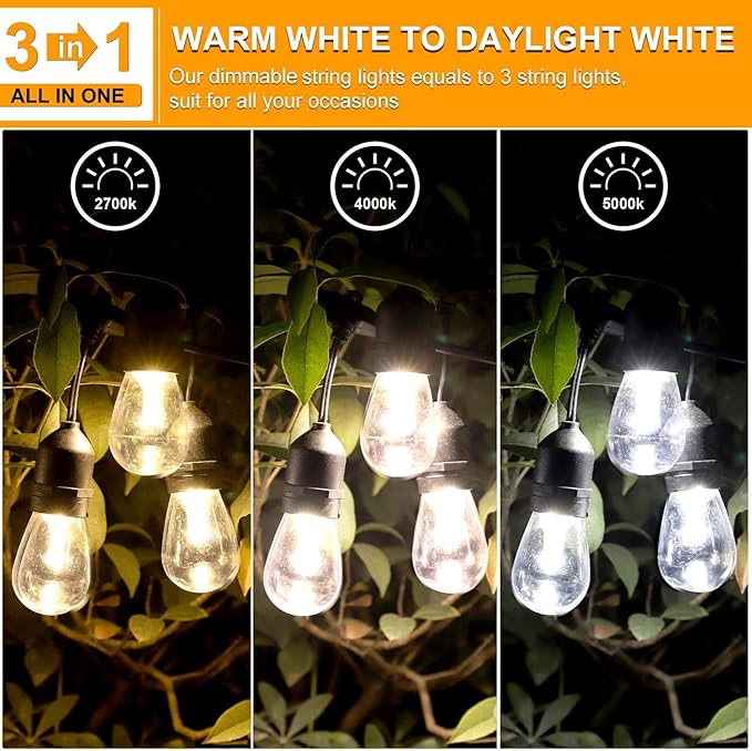 Mlambert 3 Color Outdoor LED Dimmable String Lights - Image 2
