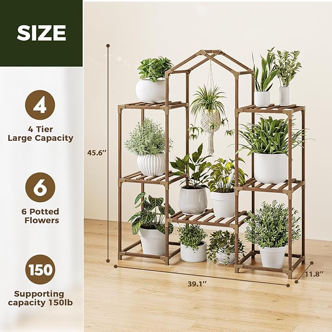 Bamworld Plant Stand Indoor Hanging Plant Shelf Outdoor Large Plant Rack - Image 4