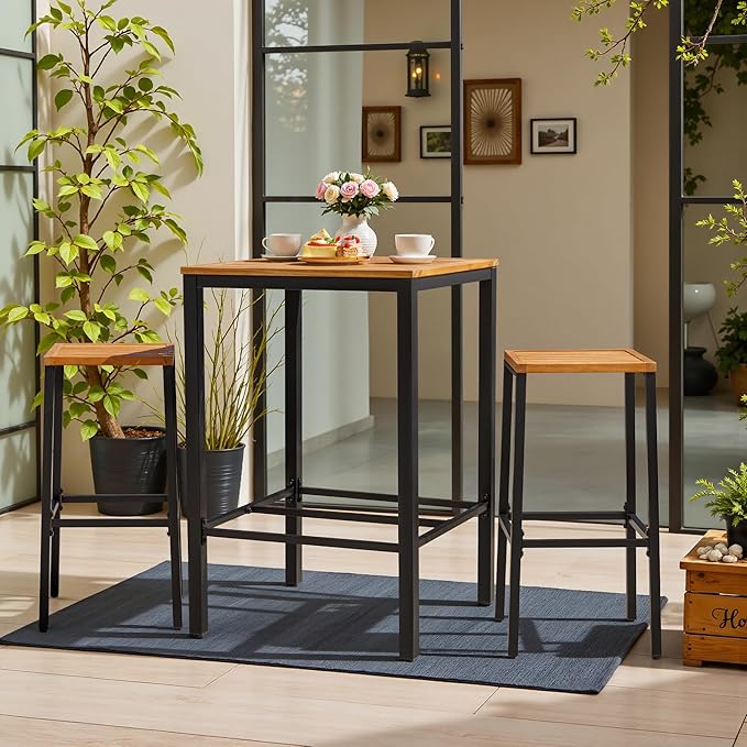 Devoko Acacia Wood Outdoor Patio Bar Set - Image 2
