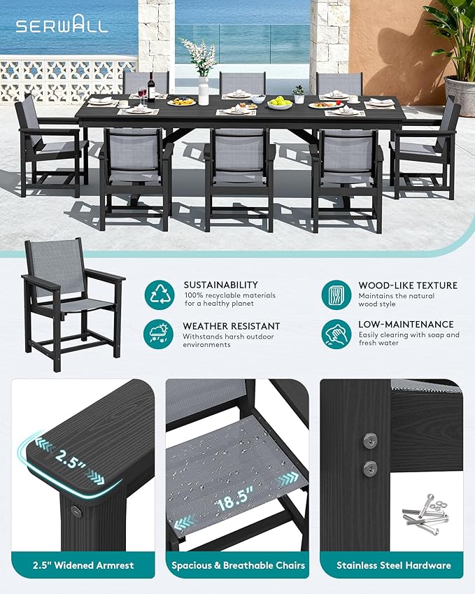 SERWALL 9 Piece Outdoor Dining Set - Image 3