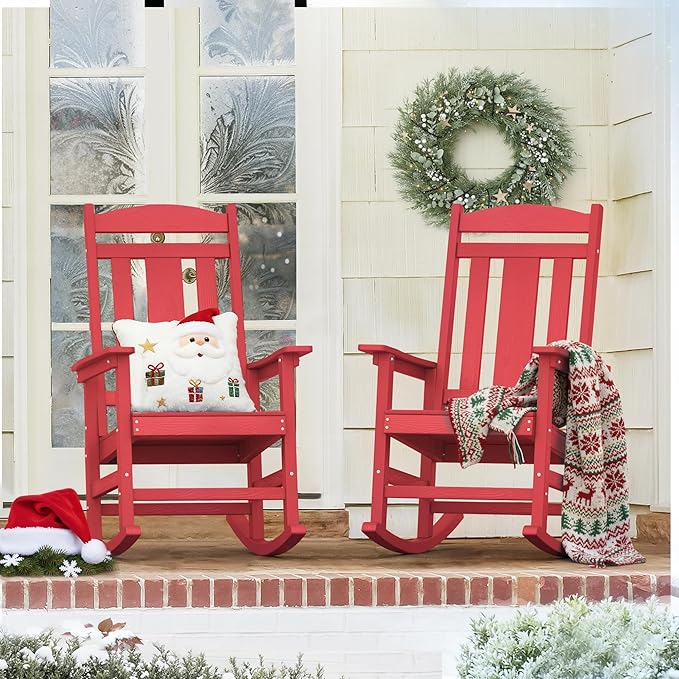 LUE BONA Outdoor Rocking Chairs Set of 2, HDPS Porch Rocker by LUEBONA