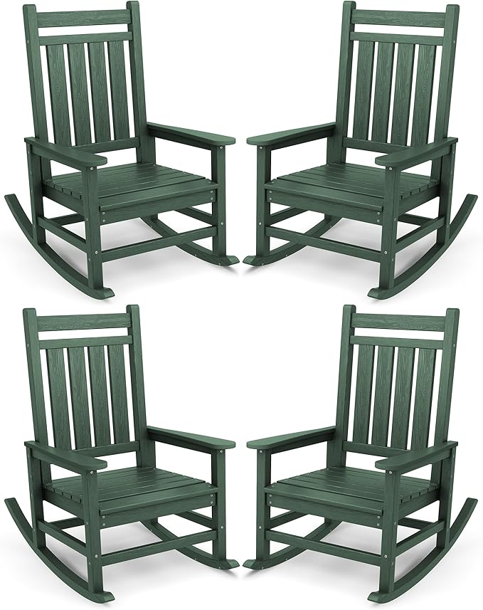 SERWALL Oversized Outdoor Rocking Chair Set of 4, HDPE Rocker by SERWALL
