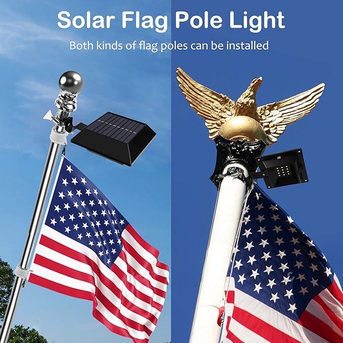 Solar Flag Pole Light, Bright White 6000k Flagpole Light Upgrade Solar Powered - Image 2
