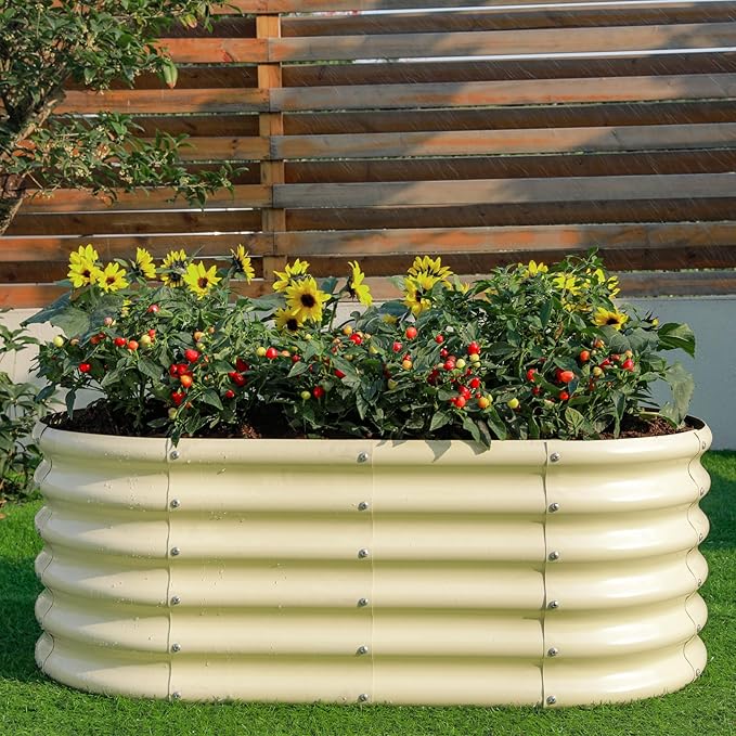 Land Guard 18“ Tall Outdoor Metal Raised Garden Bed, Oval Deep Root Planter Box - Image 5
