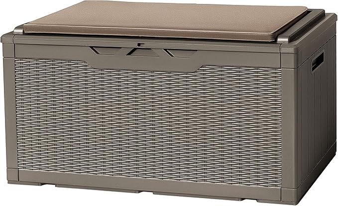 Flamaker Deck Box with Cushion 100 Gallon Waterproof Resin Storage Box with Air by Flamaker