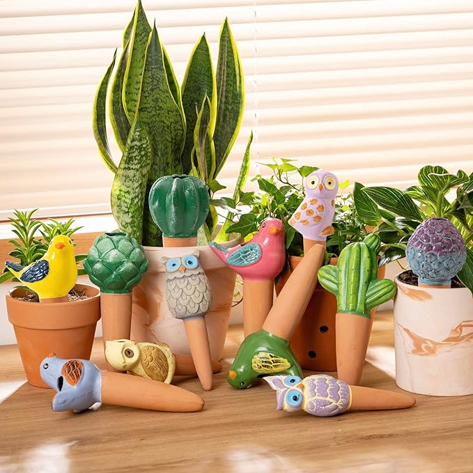 4 Pack Handmade Terracotta Owl Watering Spikes and Globes, Self-Watering Plant - Image 7