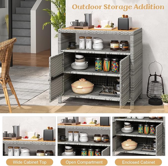 Tangkula Rattan Outdoor Storage Cabinet, Patiojoy Outdoor Cabinet - Image 7