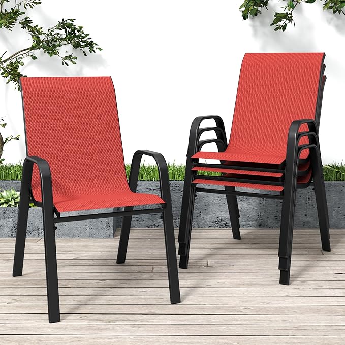 Patio Chairs Set of 4, Stackable Outdoor Dining Chairs by Vimstora