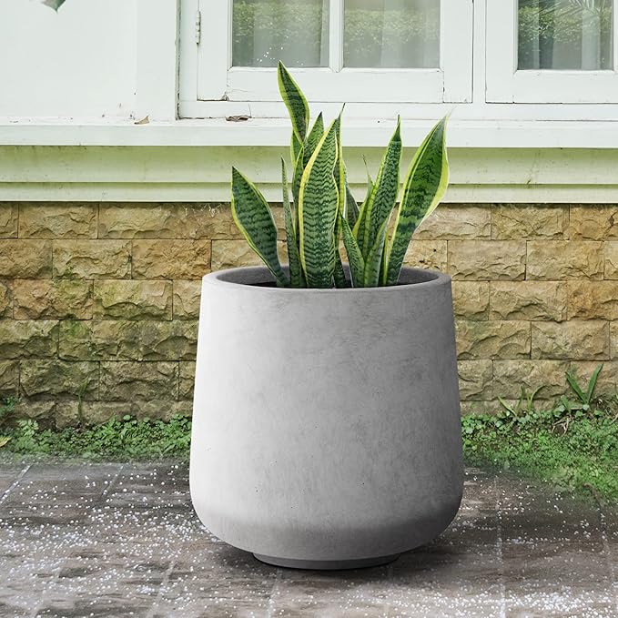 Kante 15.3" Dia Round Concrete Planter, Outdoor Indoor Large Plant Pots - Image 4